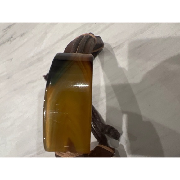 Men’s Leather Agate Adjustable Bracelet - Picture 3 of 6